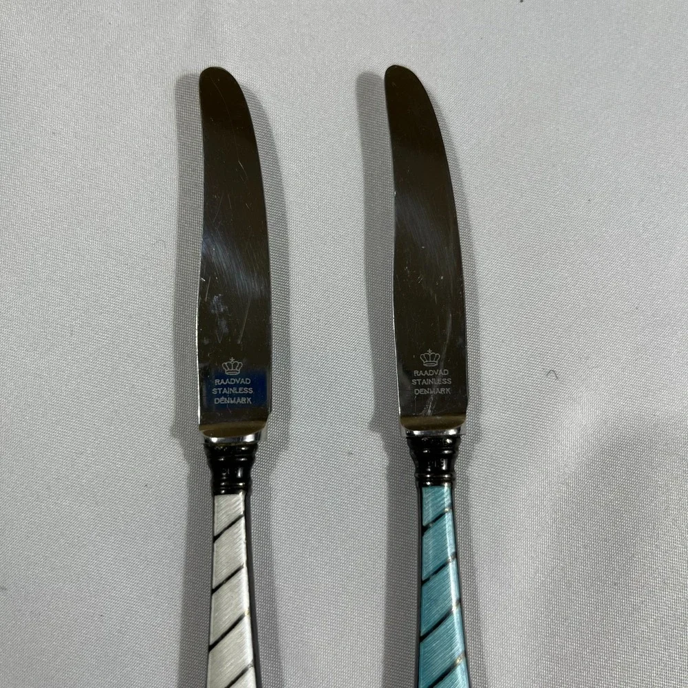 Raadvad Denmark Stainless Enamel Mini Butter Spreader Canape Knives Sheaths MCM